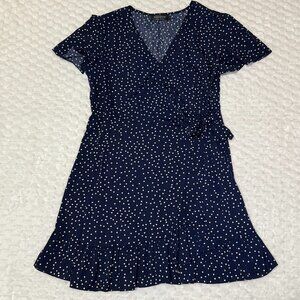 Relipop Women’s Summer Wrap Polka Dot Print Mini Dress - Navy Blue - L